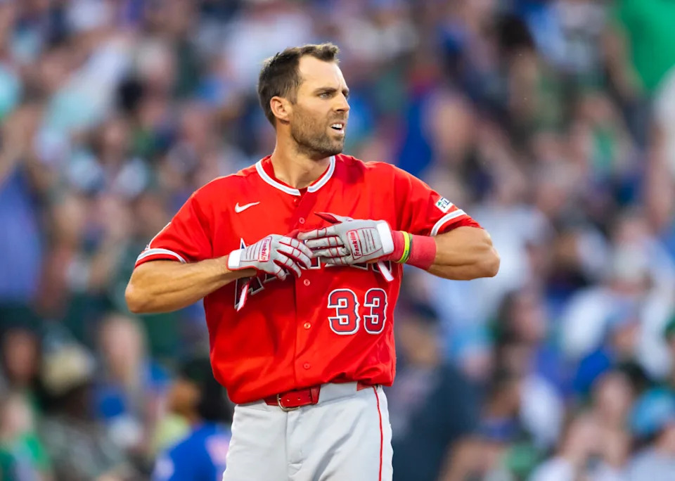 Los Angeles Angels outfielder Chris Taylor against the Chicago Cubs during a spring training game at Sloan Park.