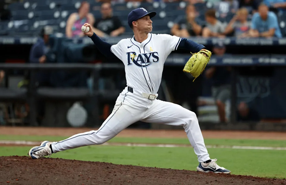 Sep 7, 2025; St. Petersburg, Florida, USA; Tampa Bay Rays pitcher Griffin Jax (22) throws a pitch during the seventh inning against the Cleveland Guardians at George M. Steinbrenner Field. Mandatory Credit: Kim Klement Neitzel-Imagn Images