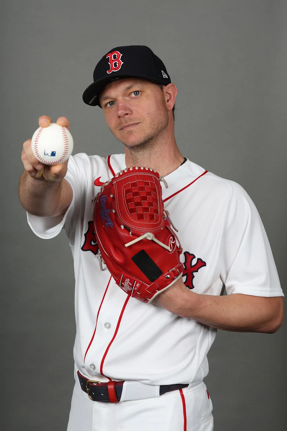 Feb 17, 2026; Lee County, FL, USA;Boston Red Sox pitcher Sonny Gray (54) poses for a photo during media day at JetBlue Park. (Kim Klement Neitzel/Imagn Images)