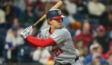 Washington Nationals' Joey Wiemer in action during a baseball game, Monday, March 30, 2026, in Philadelphia. (AP Photo/Matt Rourke)
