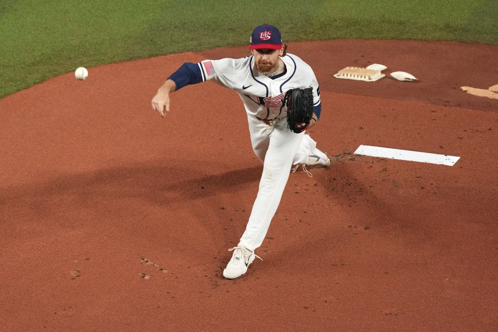 United States pitcher Nolan McLean aims a pitch during the first inning in the championship game of the World Baseball Classic against Venezuela, Tuesday, March 17, 2026, in Miami.