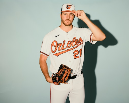 Baltimore Orioles pitcher Trevor Rogers poses for a portrait during the Baltimore Orioles media day on Wednesday morning, February 18, 2026 at Ed Smith Stadium in Sarasota, Florida.