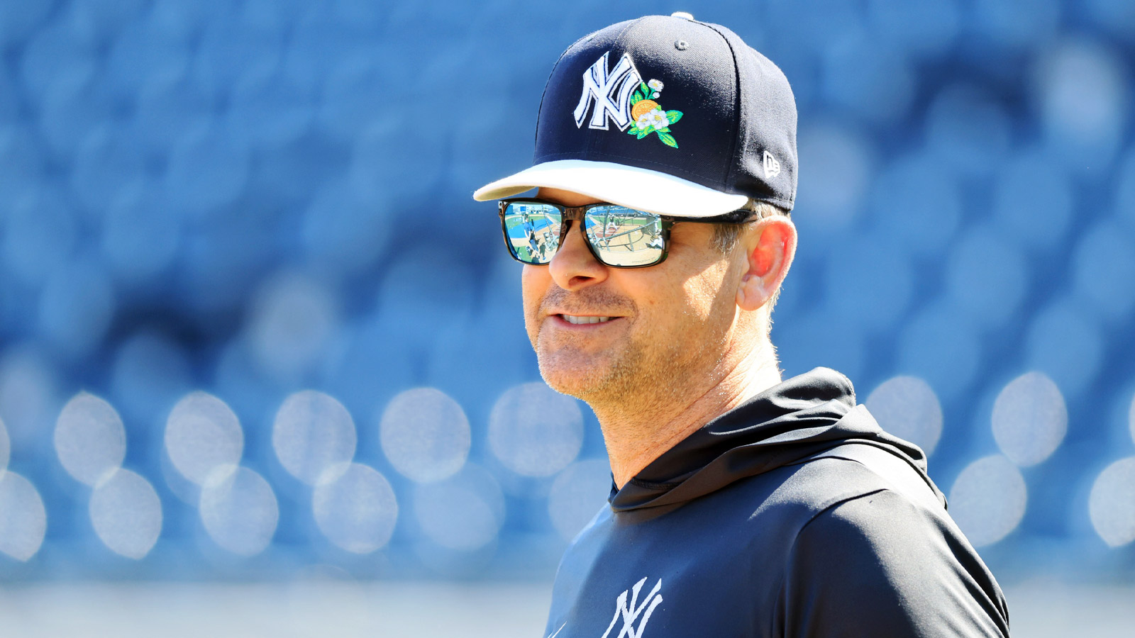 New York Yankees manager Aaron Boone (17) during spring training practices at George M. Steinbrenner Field. 