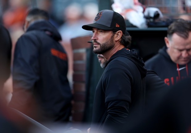 San Francisco Giants manager Tony Vitello in the dugout before their MLB game against the Sultanes de Monterrey at Oracle Park in San Francisco, Calif., on Monday, March 23, 2026. (Jane Tyska/Bay Area News Group)