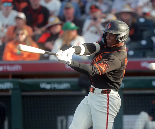 San Francisco Giants prospect Bo Davidson at bat during the Spring Breakout game played at Scottsdale Stadium on March 15 2025 in Scottsdale, Arizona. (John Medina/Special to Bay Area News Group)
