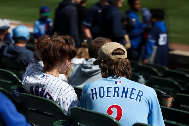 Fans sit in the stands before the Chicago Cubs play their game against the Washington Nationals at Wrigley Field on Sunday, March 29, 2026. (Eileen T. Meslar/Chicago Tribune)