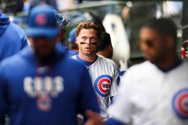Chicago Cubs second baseman Nico Hoerner (2) walks through the dugout after the fourth inning against the Washington Nationals at Wrigley Field on Sunday, March 29, 2026. (Eileen T. Meslar/Chicago Tribune)
