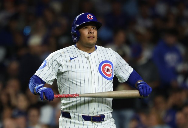 Chicago Cubs designated hitter Moisés Ballesteros at Wrigley Field on Sept. 25, 2025. (John J. Kim/Chicago Tribune)