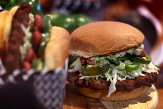 Two Bagger Smash Burger, , on display, as the Chicago White Sox hold a media preview to showcase new food and beverage highlights at Rate Field, Wednesday, March 18, 2026. (Antonio Perez/Chicago Tribune)
