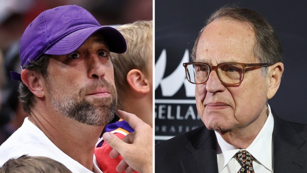 White Sox owner Jerry Reinsdorf, right, has agreed on a plan to potentially sell billionaire Justin Ishbia a controlling stake of the team by the end of the 2034 season. (Chris Sweda and John J. Kim/Chicago Tribune)