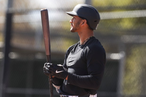 Chicago White Sox's Braden Montgomery takes live batting practice during spring training at Camelback Ranch in Glendale, Ariz., on Tuesday, Feb. 17, 2026. (Eileen T. Meslar/Chicago Tribune)