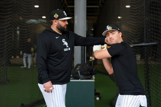 Chicago White Sox infielder Chase Meidroth finishes warming up during spring training at Camelback Ranch in Glendale, Ariz., on Wednesday, Feb. 18, 2026. (Eileen T. Meslar/Chicago Tribune)