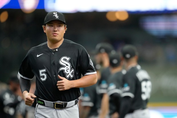 White Sox first baseman Munetaka Murakami is introduced before making his MLB debut against the Brewers at American Family Field on March 26, 2026, in Milwaukee. (Patrick McDermott/Getty)