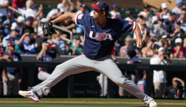United States pitcher Clayton Kershaw (22) throws against the Colorado Rockies in the third inning at Salt River Fields.