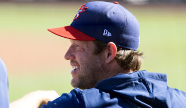 Team USA pitcher Clayton Kershaw against the San Francisco Giants during a spring training game at Scottsdale Stadium.