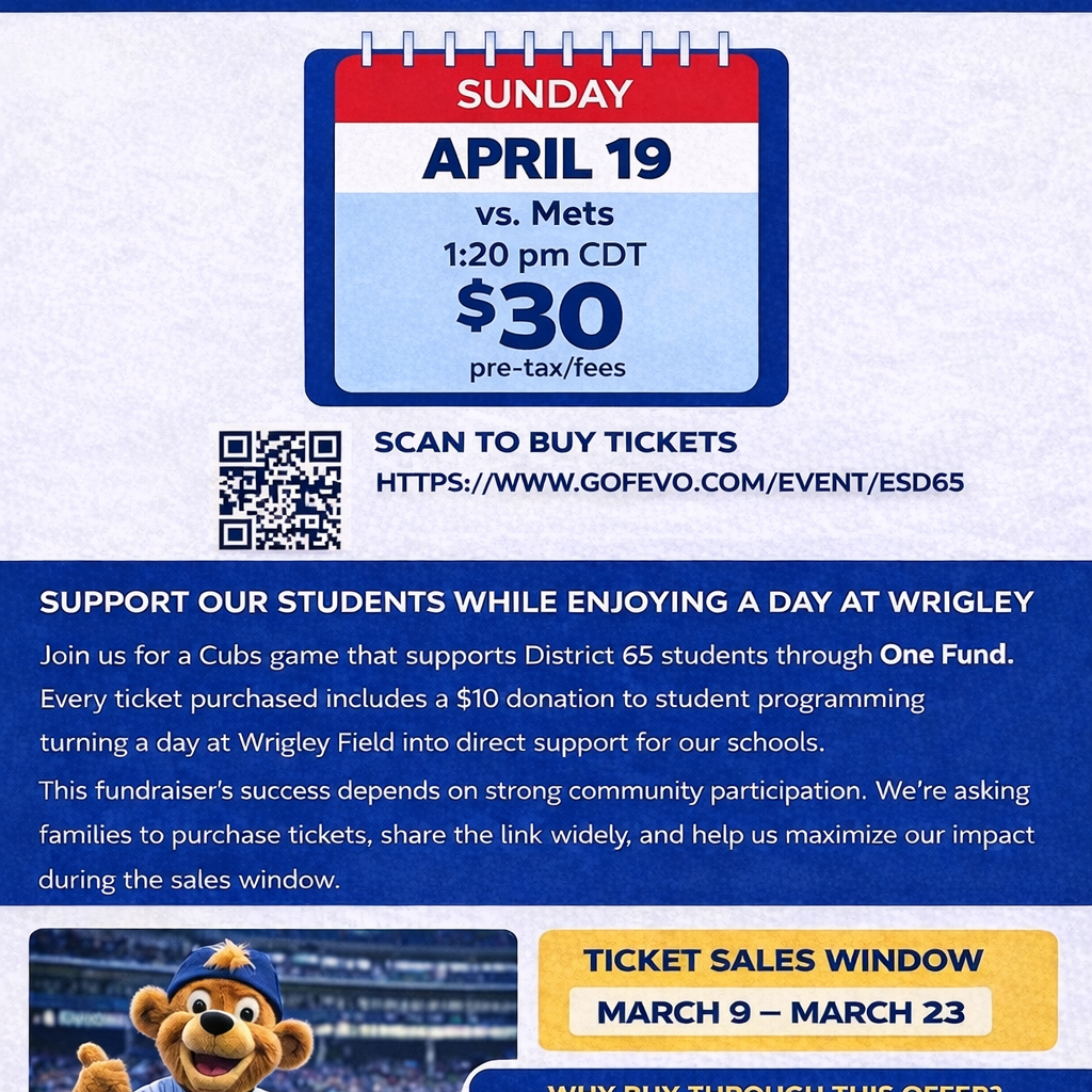 Support District 65 community day at Wrigley Field via fundraiser