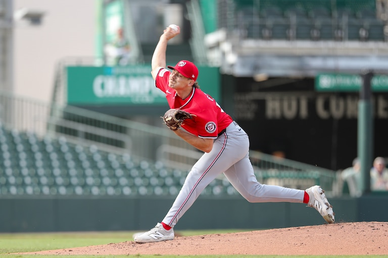 Washington Nationals pitching prospect Davian Garcia pitches during a spring training game against the St. Louis Cardinals on March 19.
