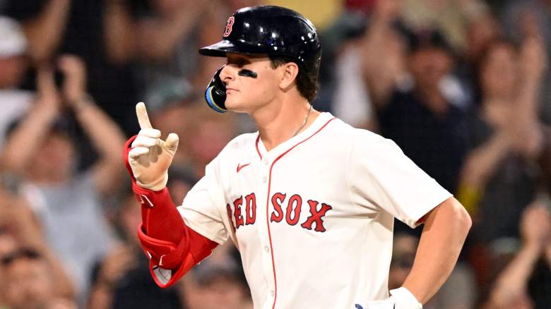 BOSTON, MASSACHUSETTS - JULY 07: Roman Anthony #19 of the Boston Red Sox reacts after hitting a two-run home run against the Colorado Rockies during the fifth inning at Fenway Park on July 07, 2025 in Boston, Massachusetts. (Photo by Brian Fluharty/Getty Images)
