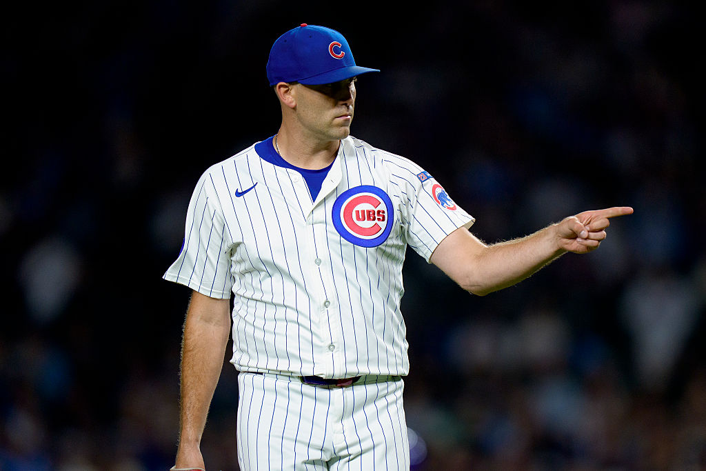 CHICAGO, ILLINOIS - SEPTEMBER 24: Matthew Boyd #16 of the Chicago Cubs reacts in a game against the New York Mets at Wrigley Field on September 24, 2025 in Chicago, Illinois.
