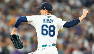SEATTLE, WA - OCTOBER 10: George Kirby #68 of the Seattle Mariners pitches in the first inning during Game Five of the American League Division Series presented by Booking.com between the Detroit Tigers and the Seattle Mariners at T-Mobile Park on Friday, October 10, 2025 in Seattle, Washington. (Photo by Jane Gershovich/MLB Photos via Getty Images)