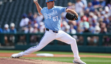 SURPRISE, ARIZONA - FEBRUARY 23: Seth Lugo #67 of the Kansas City Royals pitches during the first inning of a spring training game against the Chicago Cubs at Surprise Stadium on February 23, 2026 in Surprise, Arizona. (Photo by Mike Christy/Getty Images)