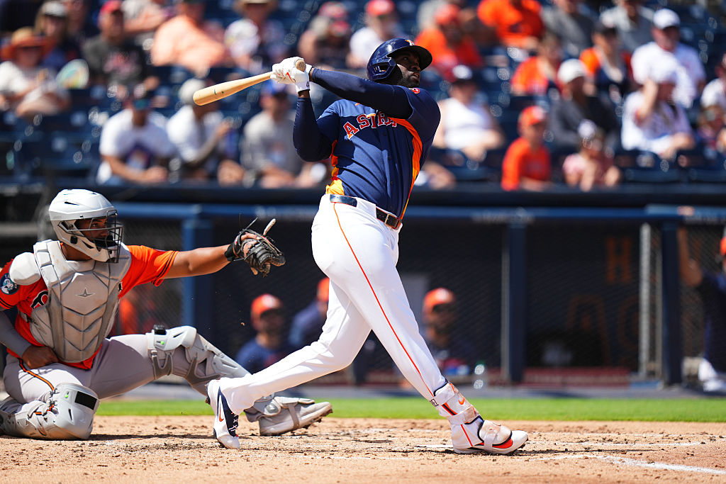 Yordan Alvarez batting during MLB game for Houston Astros