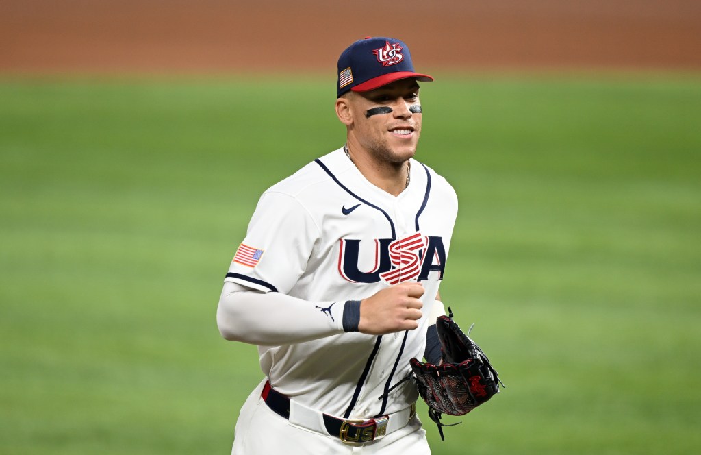 Aaron Judge walks back to dugout during the 2026 World Baseball Classic Championship between Venezuela and United States at loanDepot park on March 17, 2026 in Miami, Florida.