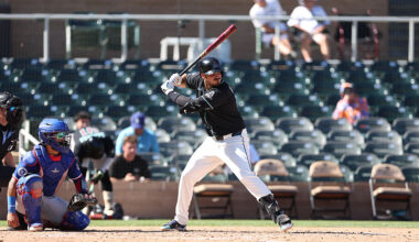 SCOTTSDALE, ARIZONA - MARCH 21: Nolan Arenado #28 of the Arizona Diamondbacks bats during the sixth...