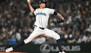 SEATTLE, WA - MARCH 26: Logan Gilbert #36 of the Seattle Mariners pitches during the game between the Cleveland Guardians and the Seattle Mariners at T-Mobile Park on Thursday, March 26, 2026 in Seattle, Washington. (Photo by Rod Mar/MLB Photos via Getty Images)