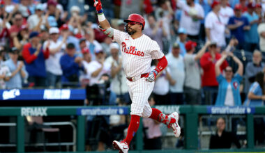 Kyle Schwarber batting for Philadelphia Phillies during MLB game