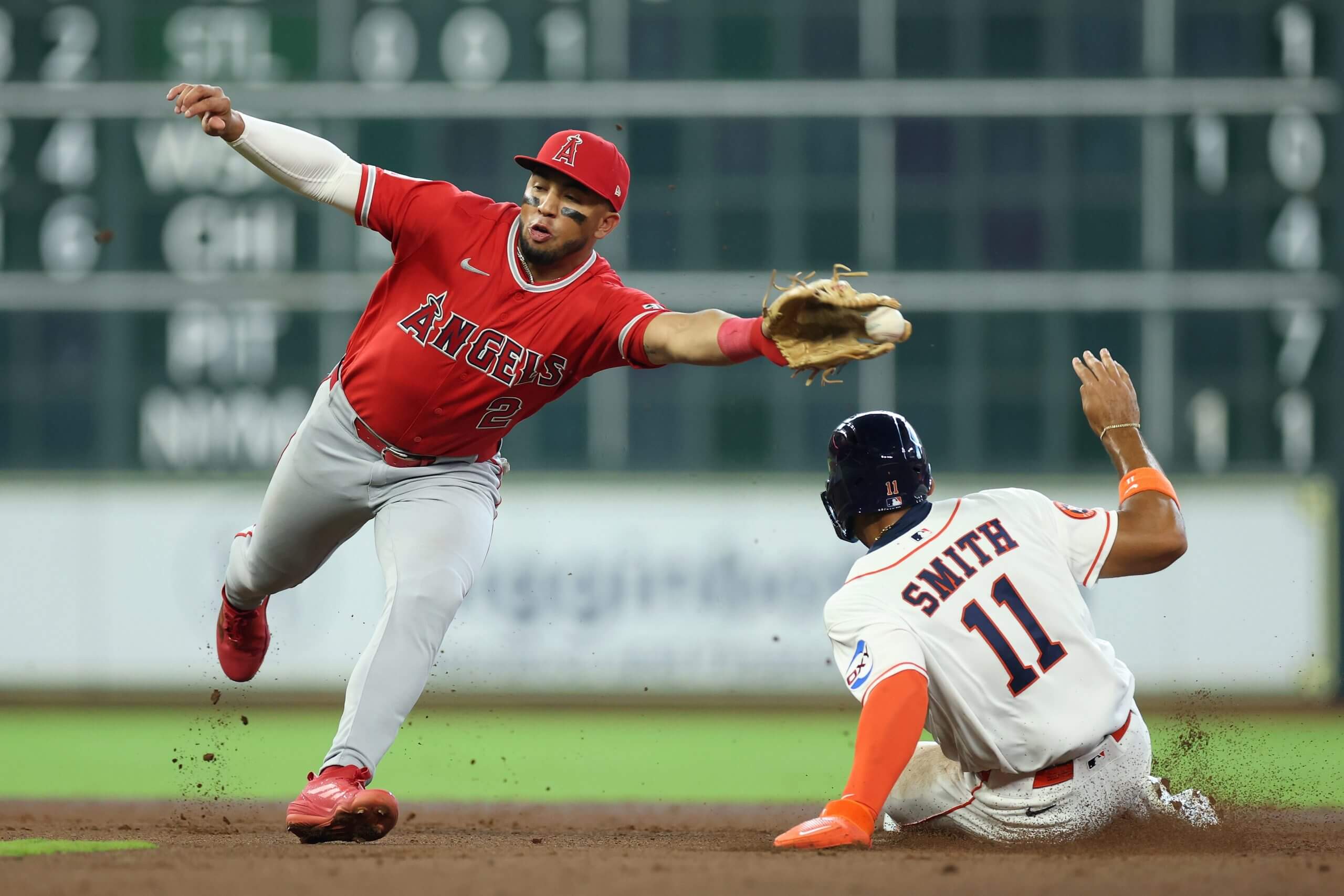 Cam Smith steals second base.