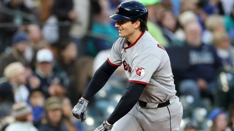 Cleveland Guardians rookie Chase DeLauter rounding bases after home run in debut