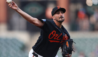 BALTIMORE, MARYLAND - MARCH 31: Zach Eflin #24 of the Baltimore Orioles pitches in the first inning against the Texas Rangers at Oriole Park at Camden Yards on March 31, 2026 in Baltimore, Maryland. (Photo by Bill Streicher/Getty Images)