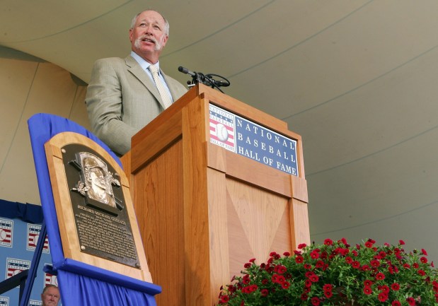 COOPERSTOWN, NY - JULY 27: Hall of Fame inductee Rich "Goose" Gossage gives his induction speech at Clark Sports Center during the Baseball Hall of Fame induction ceremony on July 27, 2008 in Cooperstown, New York. (Photo by Jim McIsaac/Getty Images)
