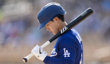 Feb 26, 2026; Phoenix, Arizona, USA; Los Angeles Dodgers second baseman Hyeseong Kim against the Chicago White Sox during a spring training game at Camelback Ranch-Glendale. Mandatory Credit: Mark J. Rebilas-Imagn Images