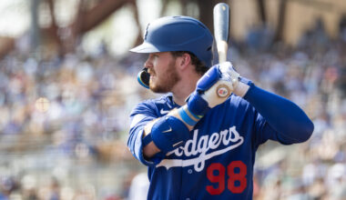 Los Angeles Dodgers first baseman James Tibbs III against the Seattle Mariners during a spring training game at Camelback Ranch-Glendale.
