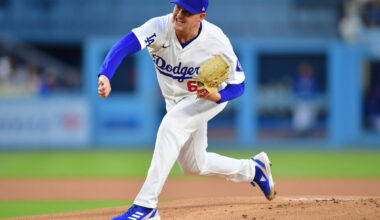 Los Angeles Dodgers pitcher Kyle Hurt (63) throws against the Washington Nationals during the first inning at Dodger Stadium.