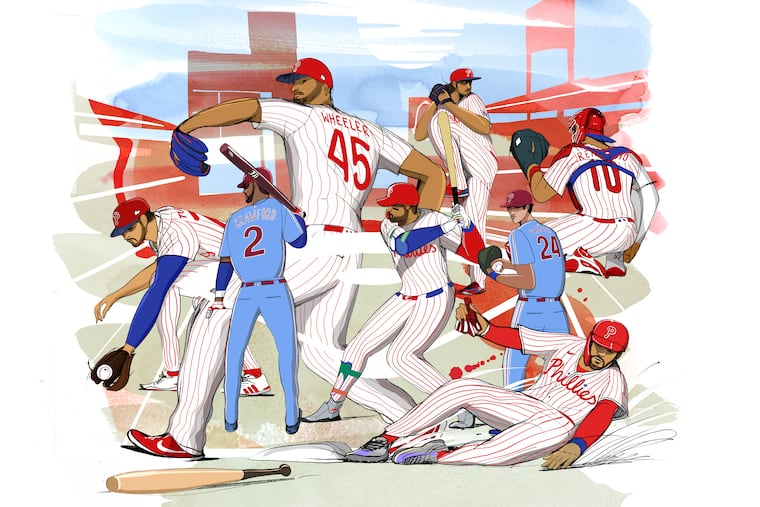 Illustration of Phillies baseball players.