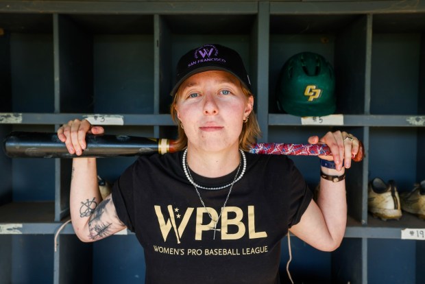 Arwen McCullough, a Granada High School graduate and current senior at Cal Poly San Luis Obispo, was recently selected by the San Francisco team in the inaugural Women's Pro Baseball League draft as she visits her alma mater baseball field in Livermore, Calif., on Tuesday, Nov. 25, 2025. McCullough is a pitcher who also brings Team USA experience. (Ray Chavez/Bay Area News Group)
