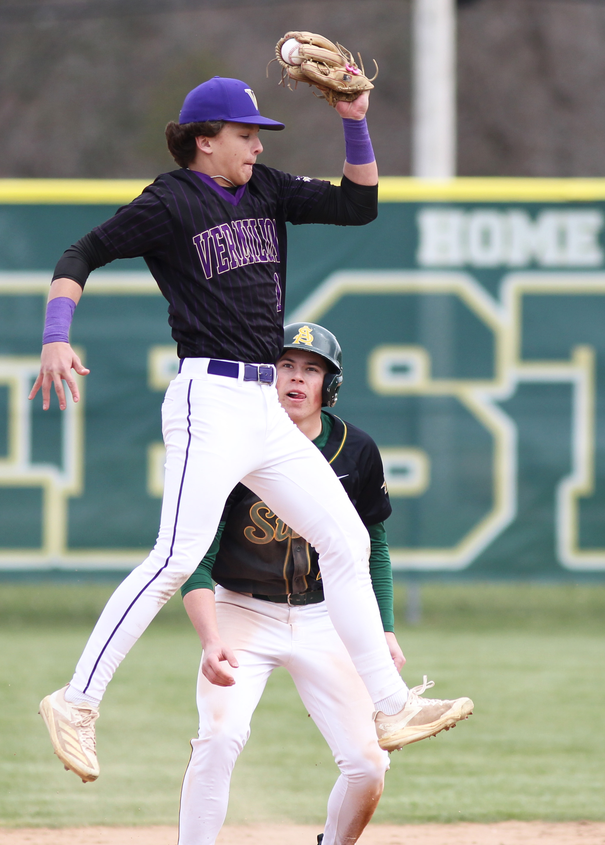 Vermilion infielder Brody Morrow makes the catch on a high...