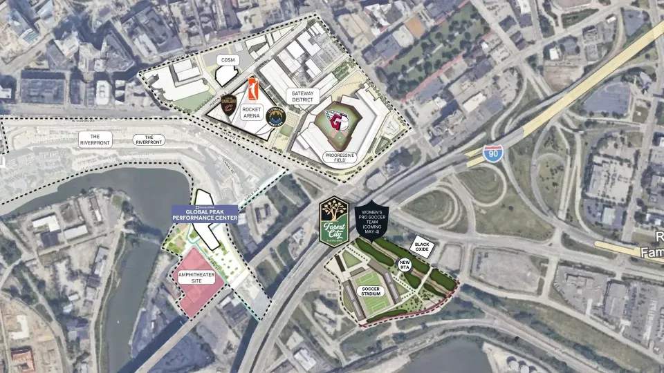 The new stadium will be situated in the heart of the Gateway District where Cleveland's NBA and MLB franchises are