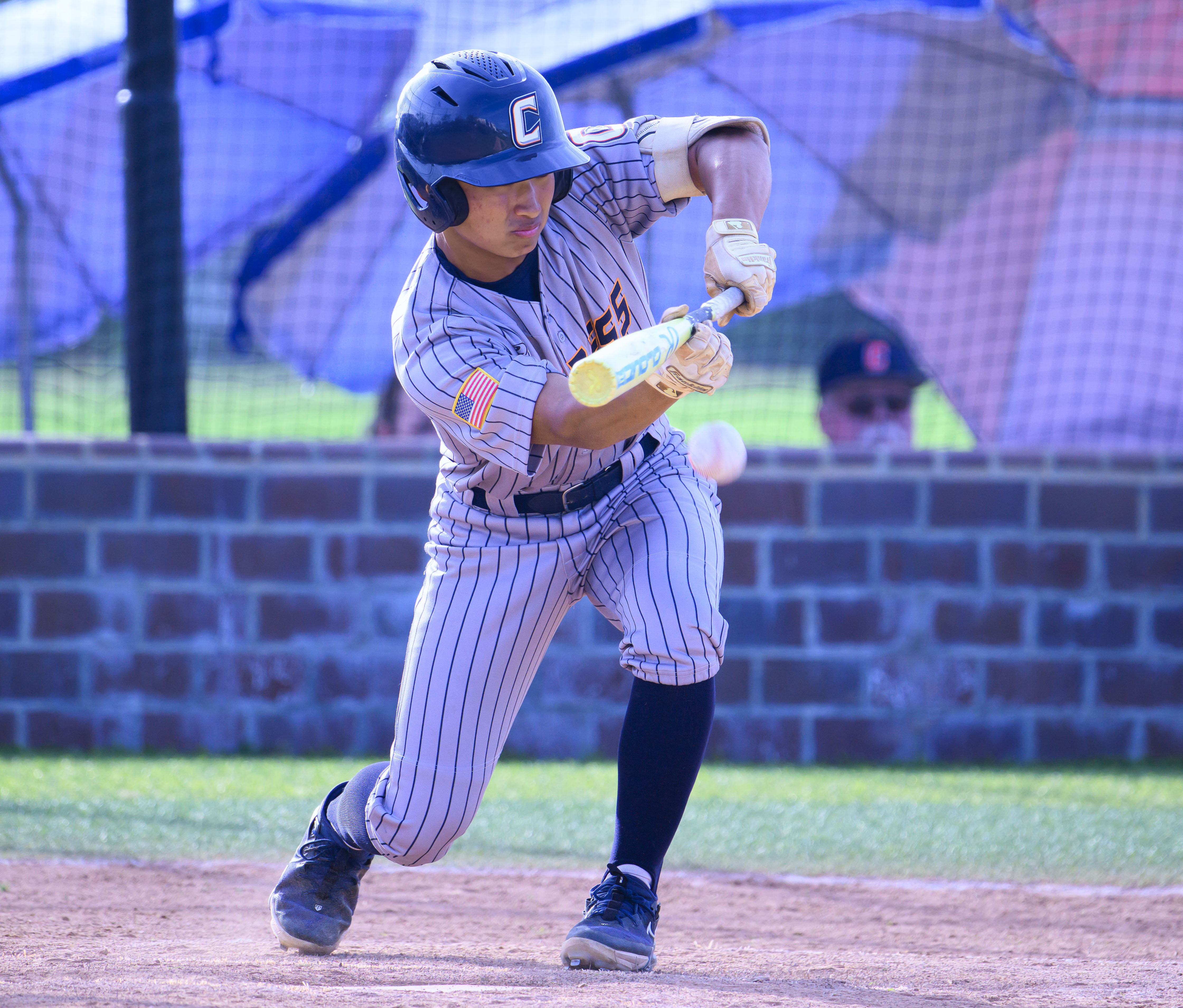 Cypressâ Hibiki Suzuki lays down a bunt that Foothill is...