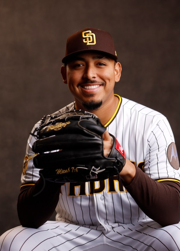 Peoria, AZ - February 18: Jeremiah Estrada #56 of the San Diego Padres poses for a portrait on February 18, 2026 in Peoria, Arizona. (K.C. Alfred / The San Diego Union-Tribune)