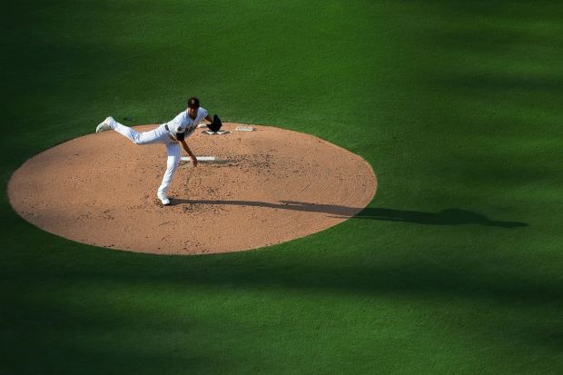 Michael King #34 of the San Diego Padres pitches against the Boston Red Sox during the second inning at Petco Park on Saturday, Aug. 9, 2025 in San Diego, CA. (Meg McLaughlin / The San Diego Union-Tribune)