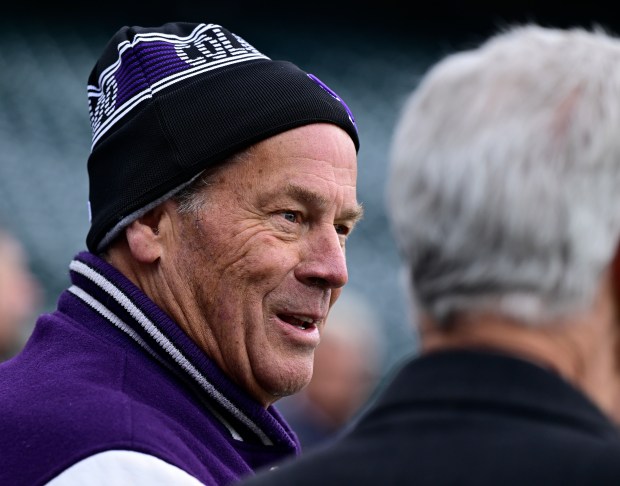 Colorado Rockies owner Dick Monfort, left, during batting practice before the opening day game against the Athletics at Coors Field in Denver on Friday, April 04, 2025. (Photo by Andy Cross/The Denver Post)
