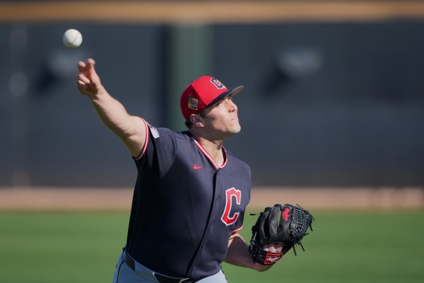 Cade Smith throws during a Feb. 14 workout in Goodyear, Ariz. (Chris Carlson - The Associated Press)
