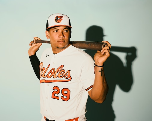 Baltimore Orioles catcher Samuel Basallo poses for a portrait during the Baltimore Orioles media day on Wednesday morning, February 18, 2026 at Ed Smith Stadium in Sarasota, Florida.