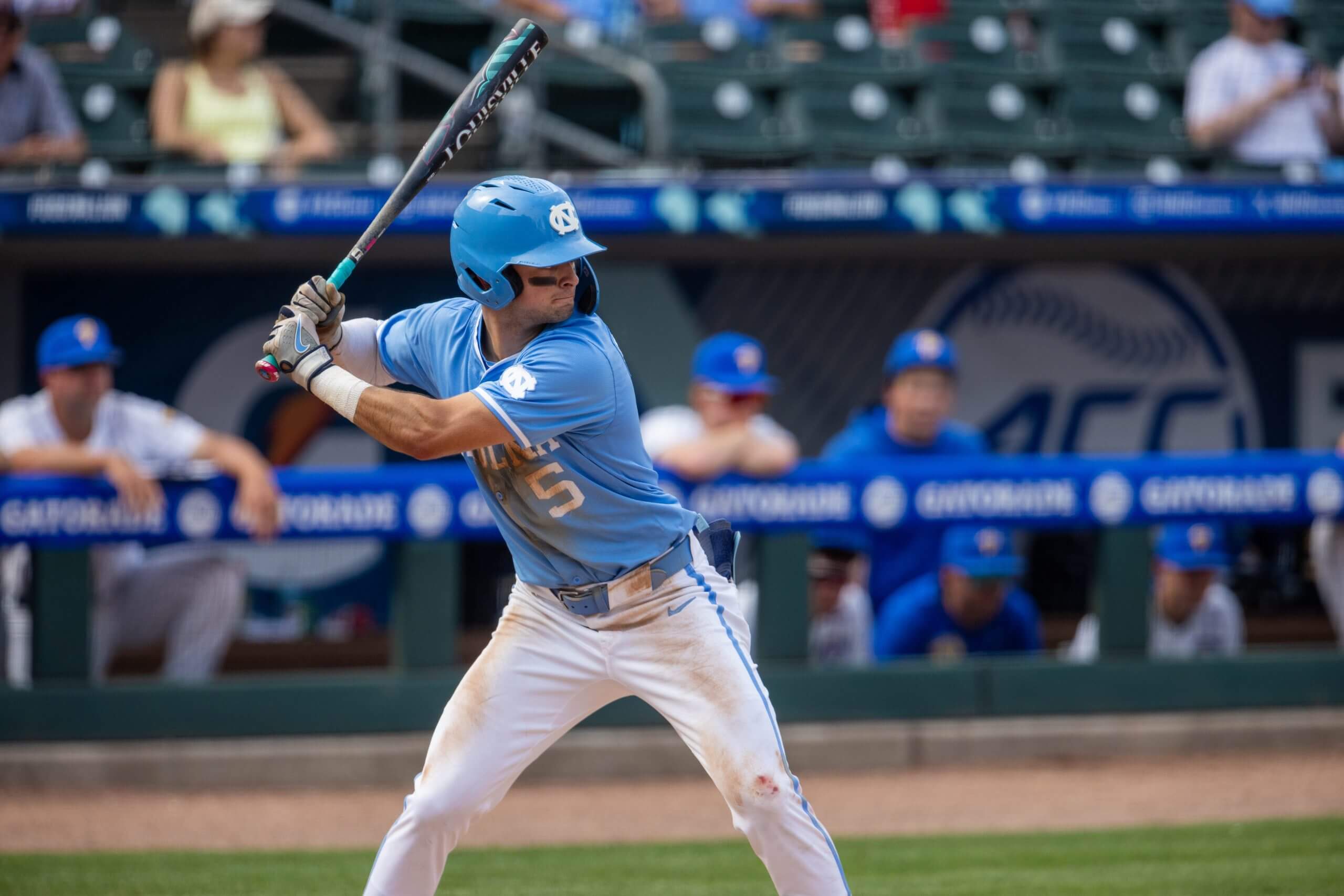 North Carolina Tar Heels infielder Gavin Gallaher at bat in the seventh inning against the Pittsburgh Panthers.