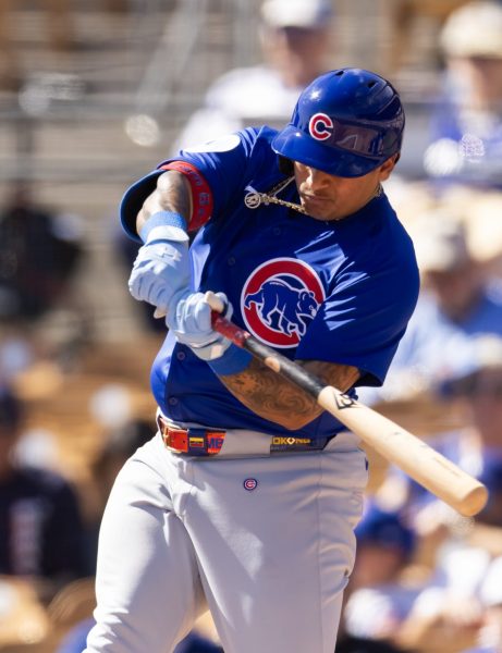 Chicago Cubs designated hitter Moises Ballesteros against the Los Angeles Dodgers during a spring training game at Camelback Ranch-Glendale.