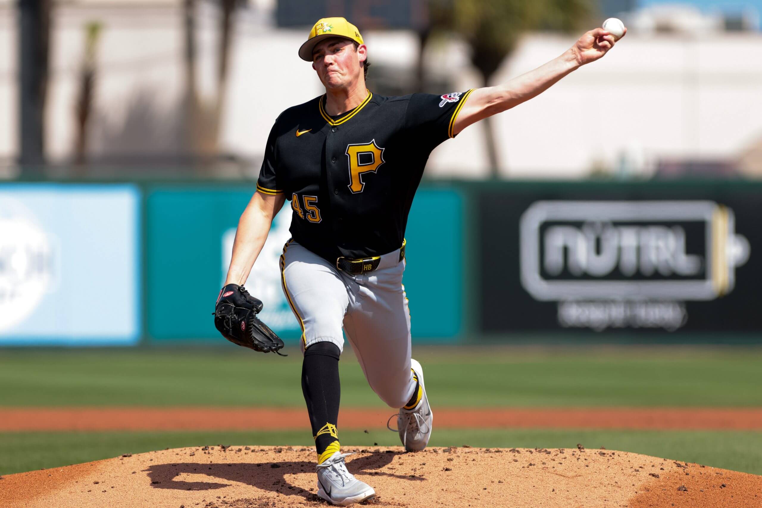 Hunter Barco (45) warms up before the first inning against the St. Louis Cardinals.
